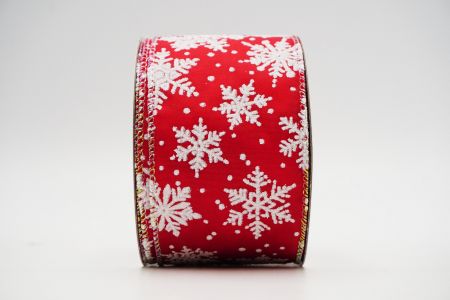 Текстурована стрічка зі сніжинками на дроті_KF6937GN-7N_червона